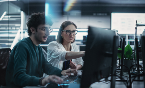 Team working together on manufacturing software