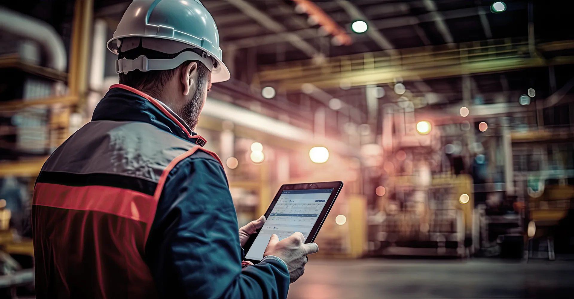 Man With Helemet And Tablet